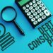 A magnifying glass, a calculator, a dollar sign with stacked coins, and partial pie chart graphics are arranged on a blue background. Text reads "DEBT CONSOLIDATION PLAN" in bold letters, highlighting an effective debt management program. | LESSINVEST