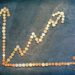 A line graph made of assorted coins on a dark surface shows a rising trend, with two arrows—one pointing upward and one to the right—representing financial or business growth. | LESSINVEST