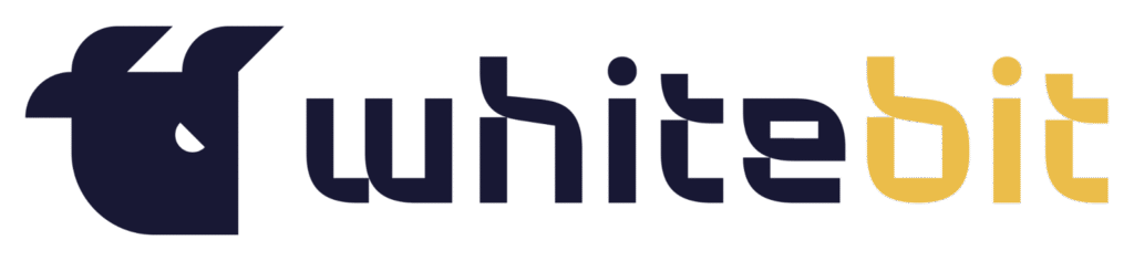 The image shows the "whitebit" logo with stylized lowercase letters. "White" is in dark blue, and "bit" is in yellow. To the left, there is an abstract dark blue design resembling a unicorn head. | LESSINVEST